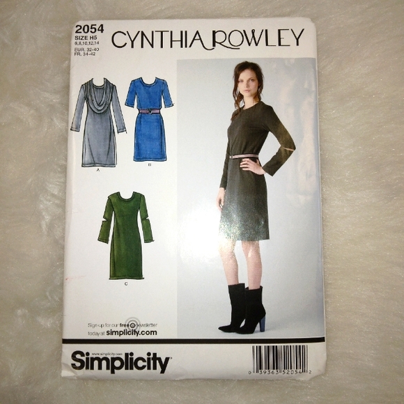 SIMPLICITY 2054 Sz 6-14 Cynthia Rowley Knit Dress and Cowl Collar - Picture 1 of 5